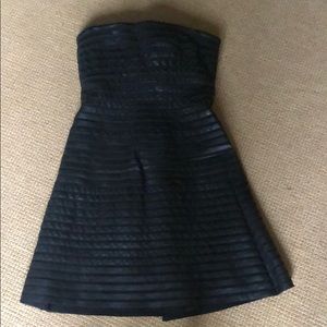 Leather striped strapless, fit and flair dress